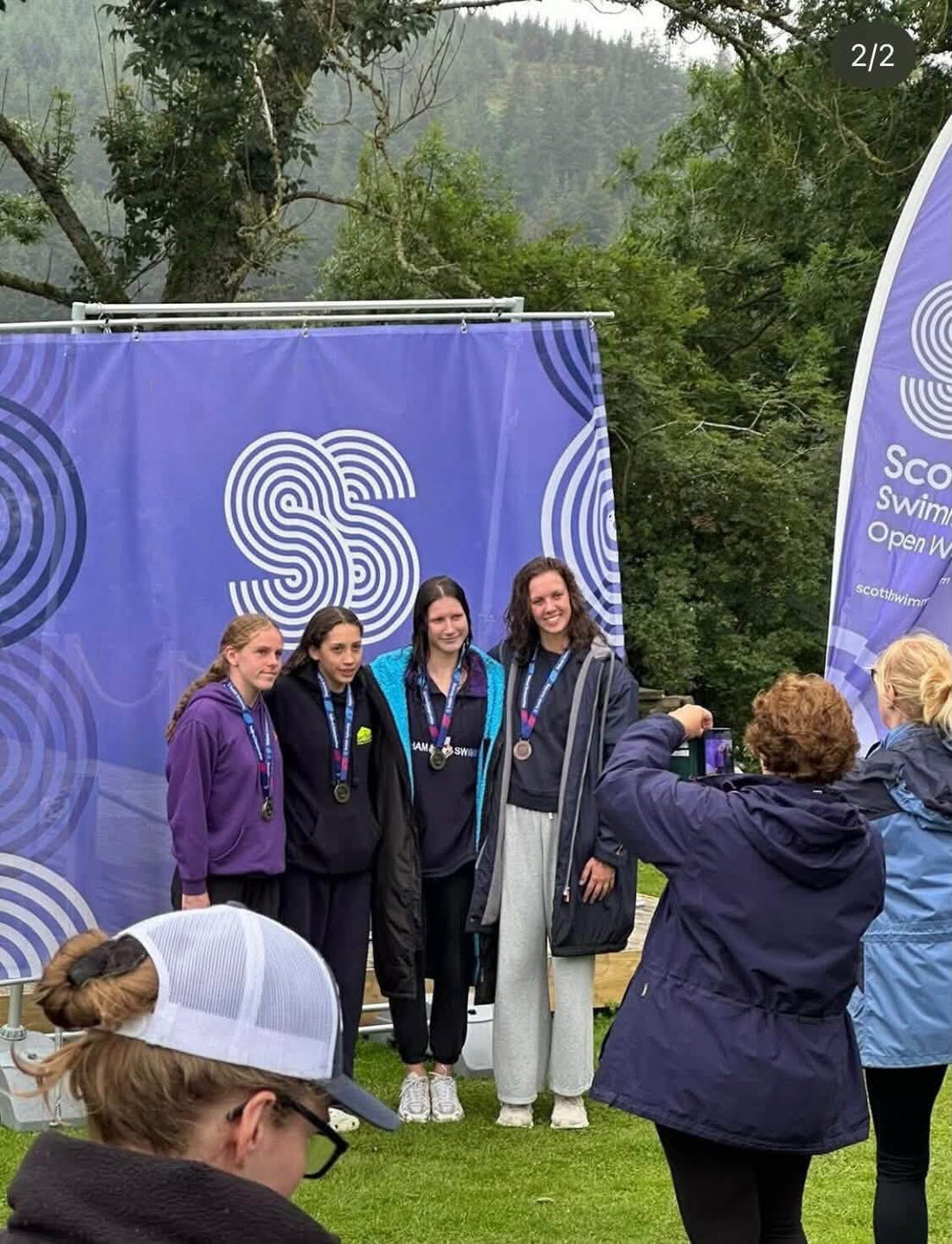 Talia on the podium at the Scottish National Open Water Swimming Championships