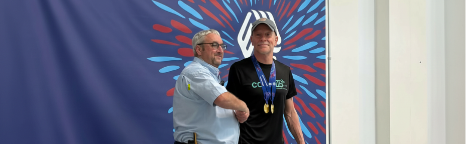 Colin receiving his medal on the 1st place podium at the British Masters Championships in Aberdeen
