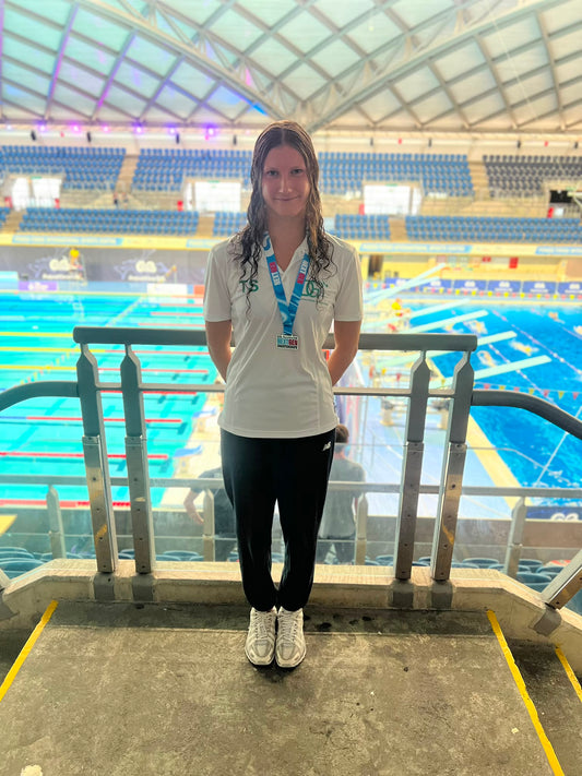 Talia Staines with her silver medal at Ponds Forge, Aquatics GB Next Gen Championships 2026